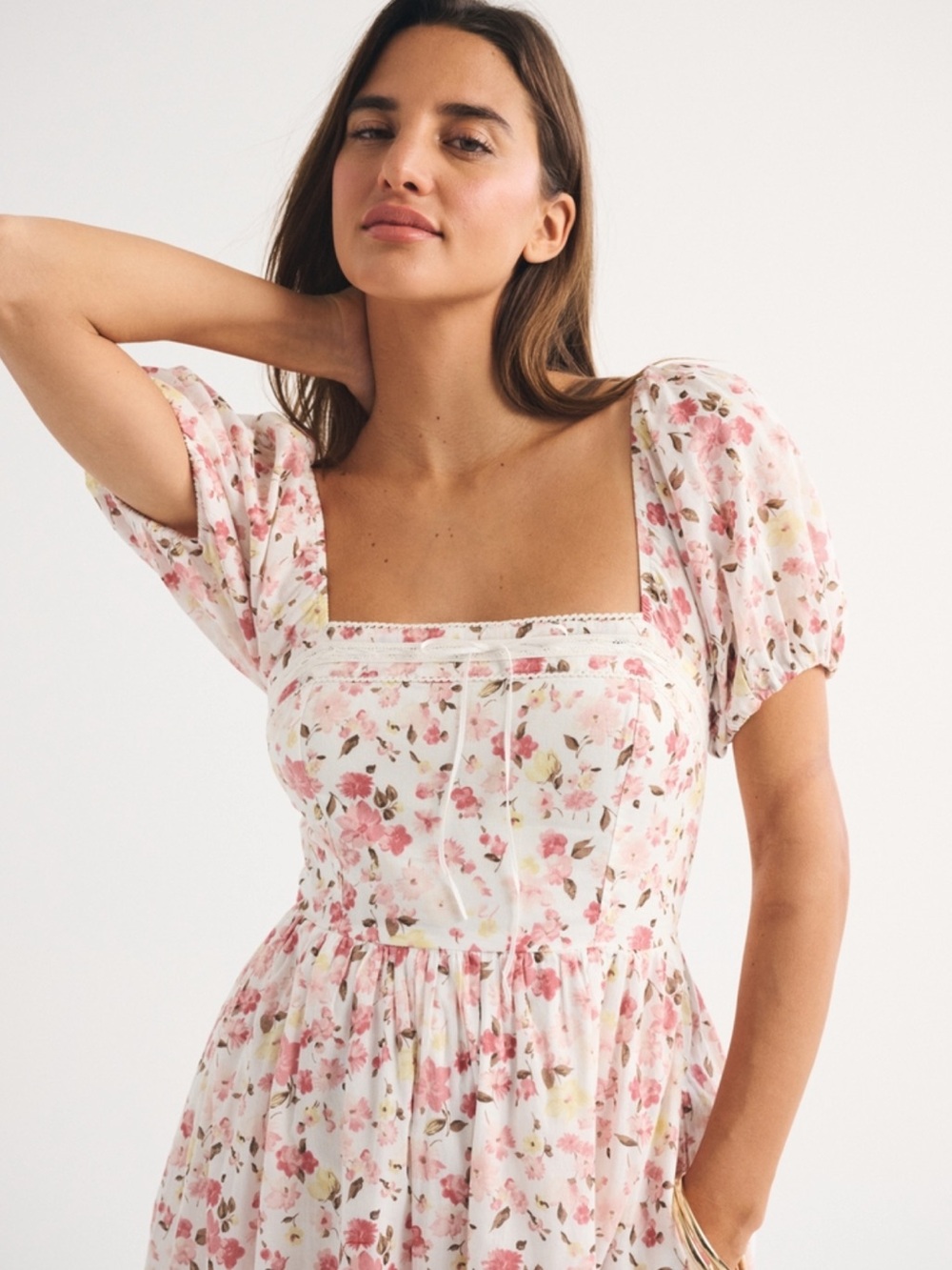 Abercrombie & Fitch Pink Floral Square-Neck Midi Dress - Picture 2 of 6